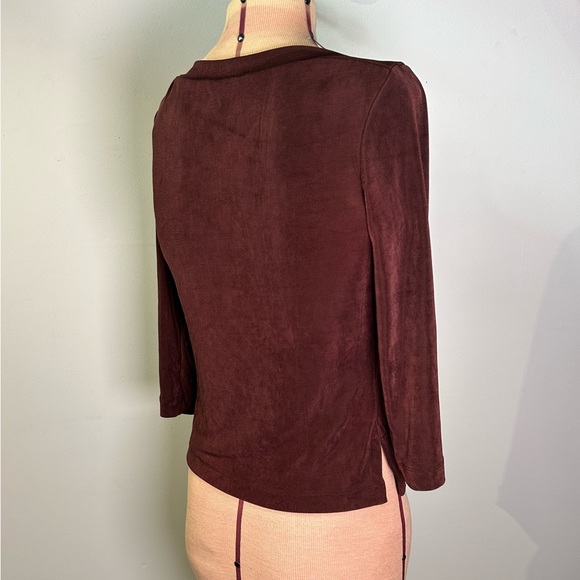 BCBG Max Azria Vintage Boatneck Chocolate Brown Slinky Top Size Small - Picture 10 of 13